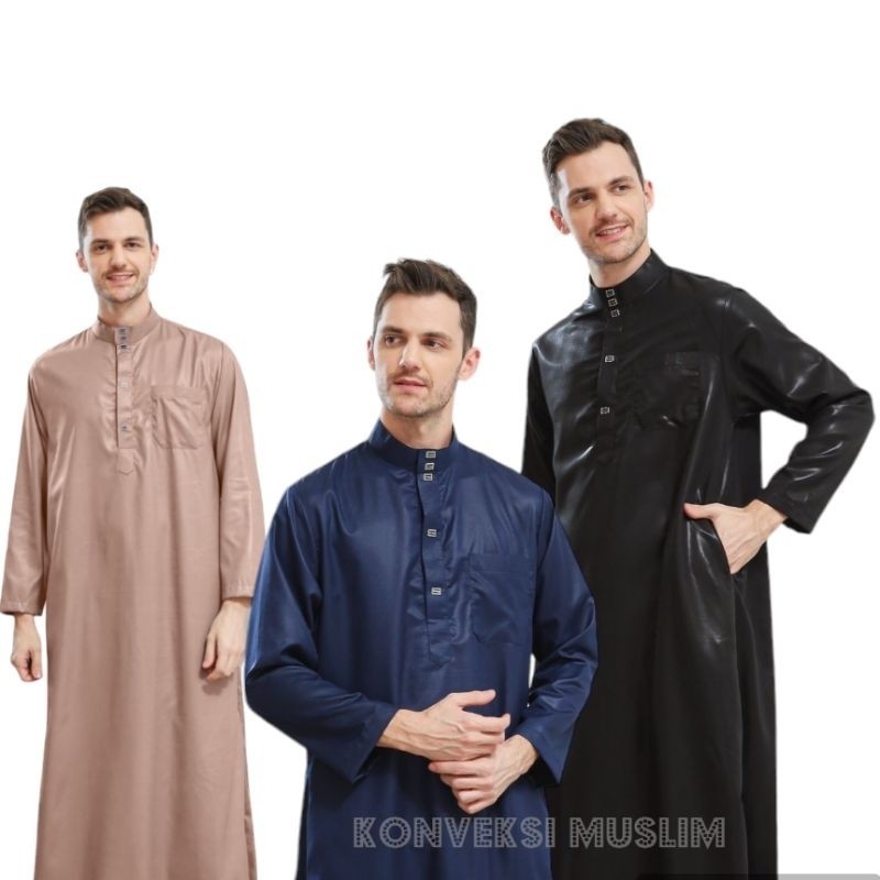 [Bahan halus dan Nyaman] Gamis jubah DUBAI pria dewasa dan remaja lengan panjang polos pakaian