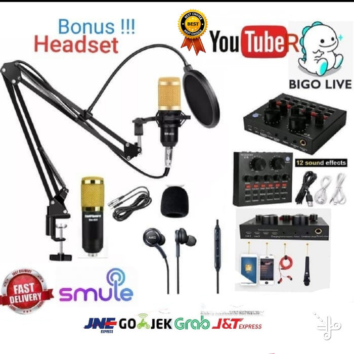

paket komplit home recording mic BM800+mixer V8 soundd V8