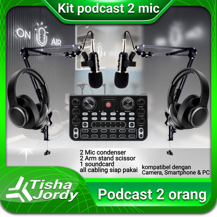 

paket podcast 2 orang 2 mic, 2 headphone, live mixer soundd