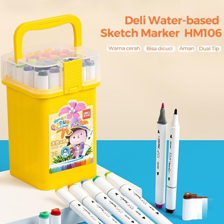 

Deli Water-Based Sketch Marker / Spidol Warna Dual Tip 12 24 36 48 60 Warna Hm106 Sale