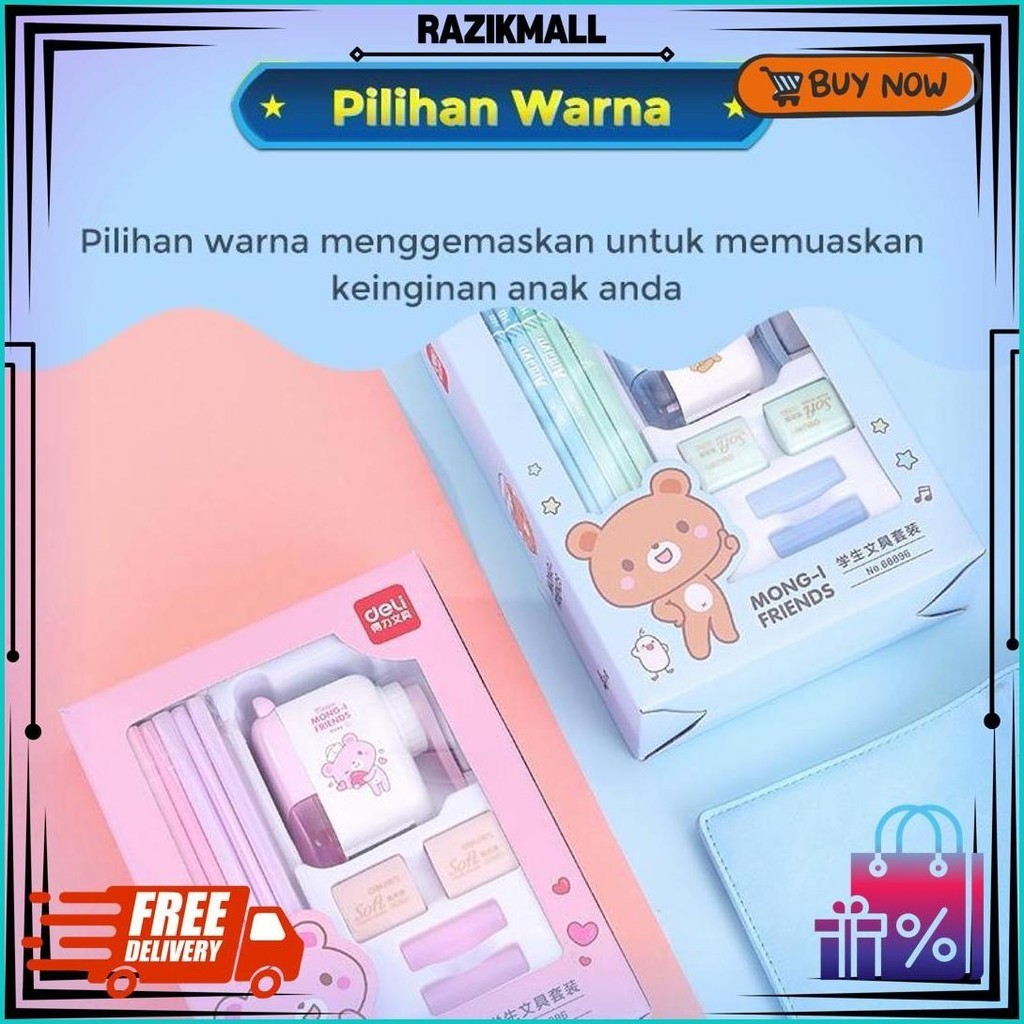 

Deli Stationery Set 4 In 1 Rautan Pensil 12Pcs Pensil 2 Penghapus Dan 2 Penutup Pena 68896 Gratis Ongkir