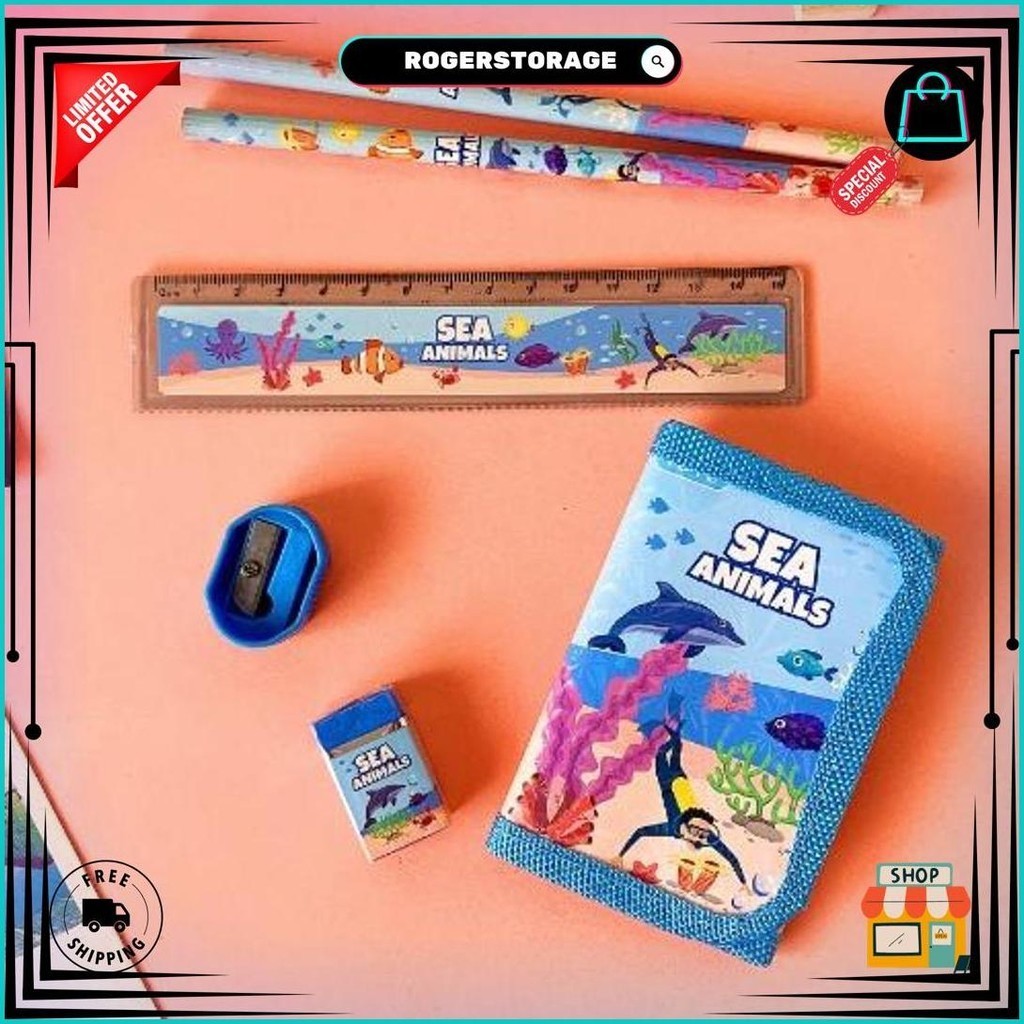 

Gratis Ongkir - S5926 Stationery Set / Alat Tulis Set 6 In 1 Hadiah Souvenir / Paket Alat Tulis + Dompet Anak / Alat Tulis Set Karakter Promo