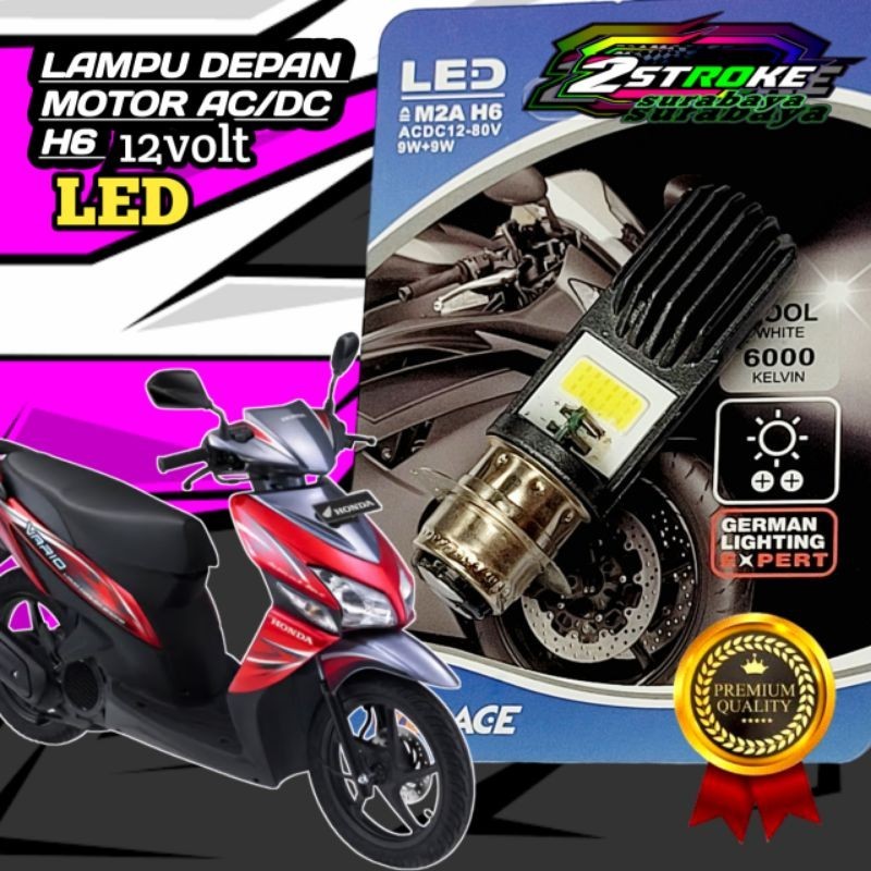 Lampu Depan Motor HONDA VARIO 110 KARBU LED Putih H6/ T19 Ac/Dc 12Volt Terang Pengganti Dop/Bohlam