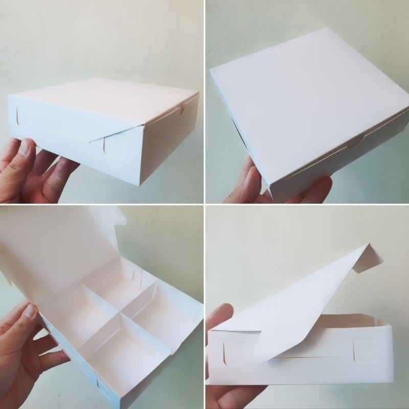 10 pcs dus box eggtart motif polos warna putih sekat 4 size 7.5 cm cake box kotak hampers packaging