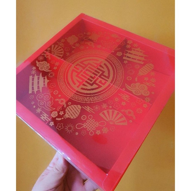 

5 pcs dus box cupcake brownies motif imlek merah sekat 4 size 8 x 8 cm cake box kotak hampers packaging