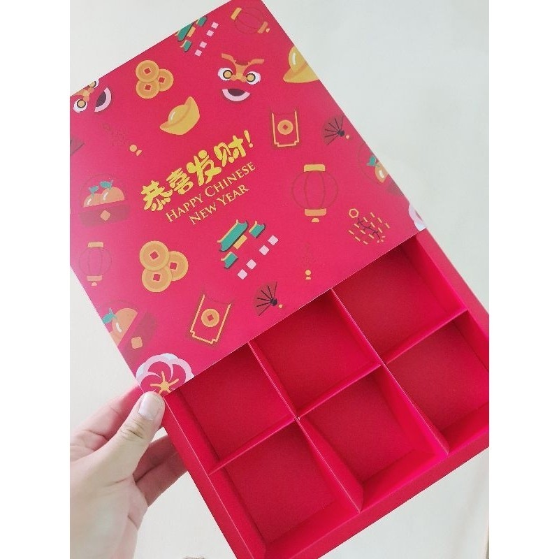 

5 pcs dus box slop merah imlek motif barongsai sekat 9 size 7.5 cm