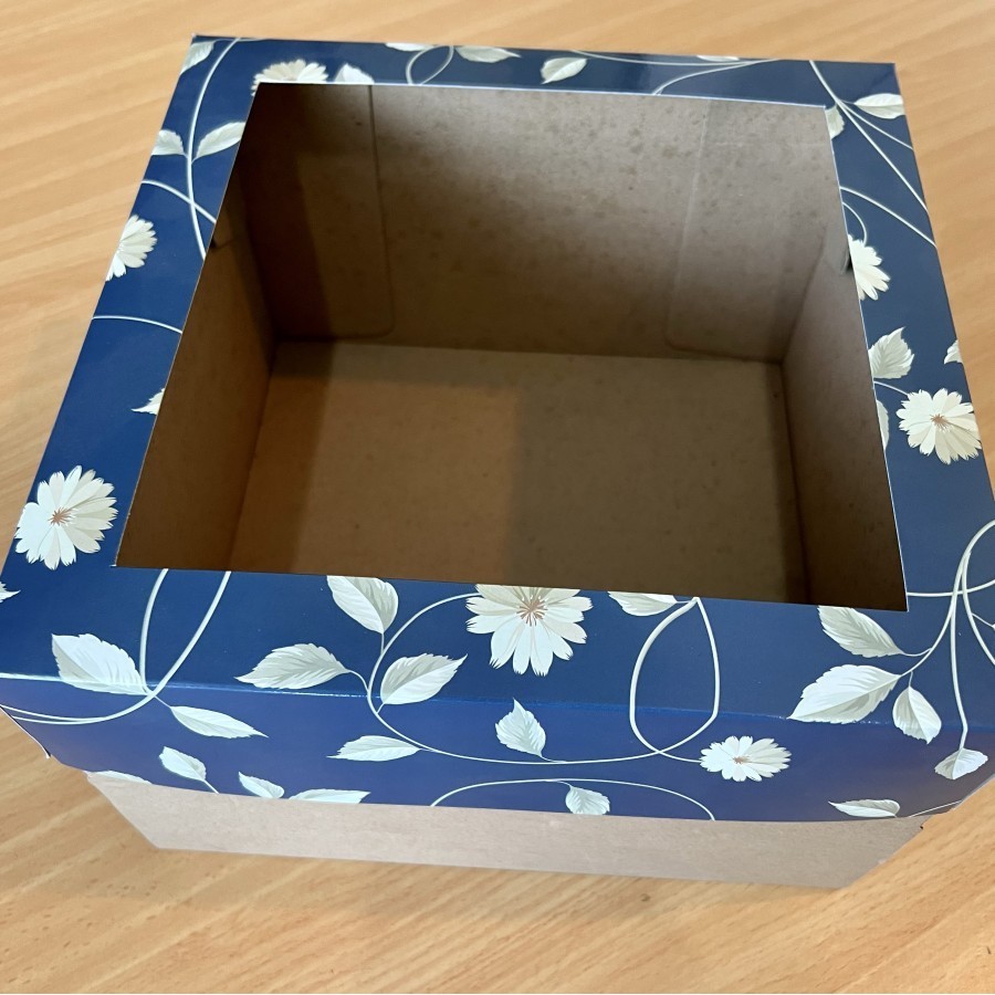 

5 pcs dus box tutup mika motif bunga silver biru uk 25 x 25 x 10 cm box kotak hampers packaging kardus kemasan kue hantaran bolu chiffon