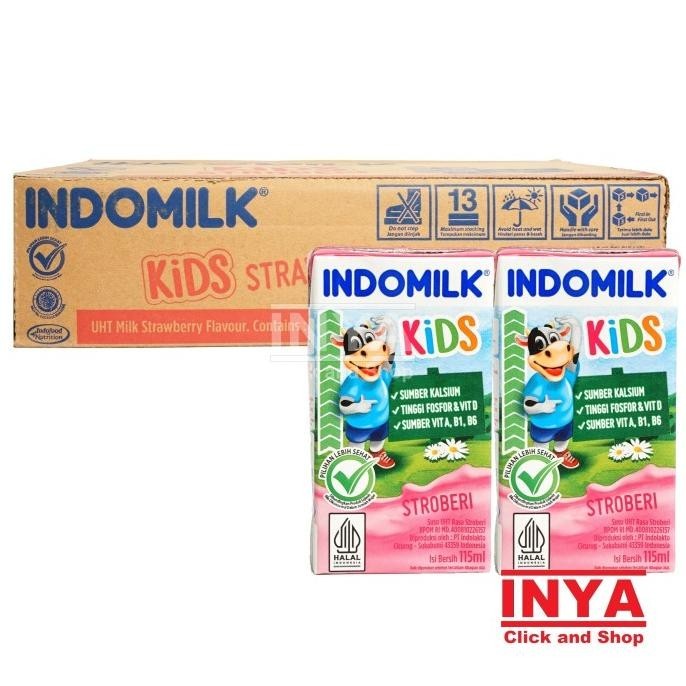 

Indomilk Kids Rasa Stroberi 40x115ml BOX - Minuman Susu Anak - Strawberry Milk Drink