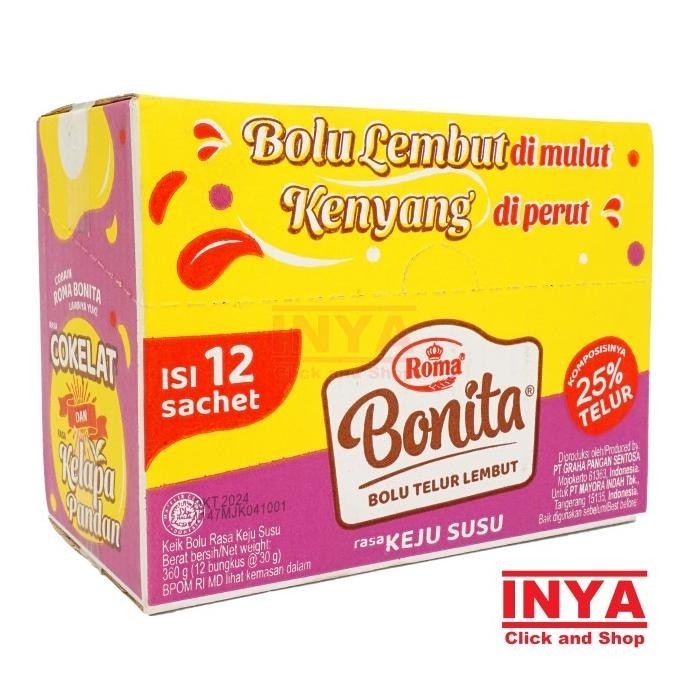 

Roma Bonita Bolu Telur Lembut Rasa Keju Susu 12x30gr BOX