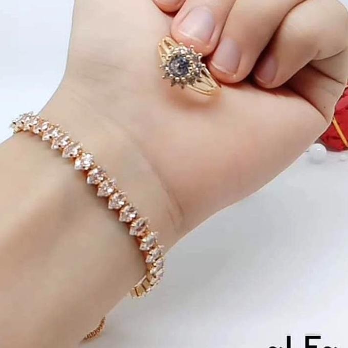 set gelang dan cincin replika berlian perhiasan lapis emas PL3531