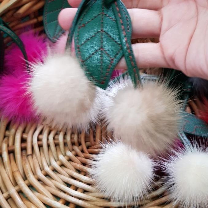 cherry tassle mink fur bag charm