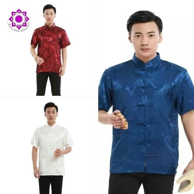 PROMO.... Cheongsam Lengan Pendek Pria Merah Maroon.