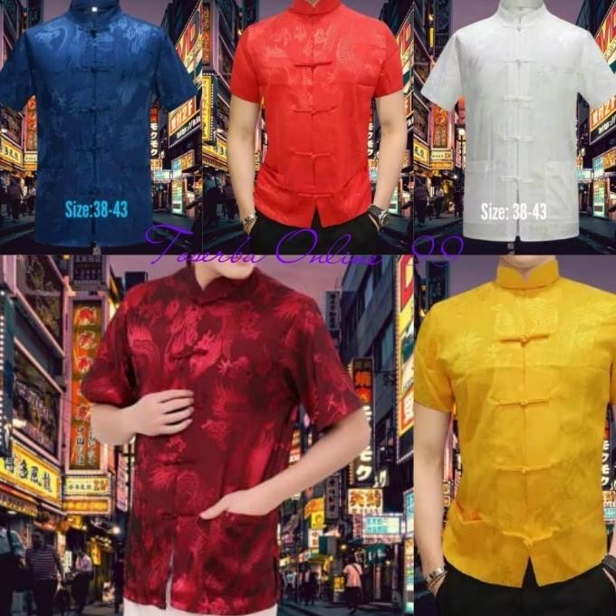 NEW YEAR SALE Cheongsam Pria Lengan Pendek Silky Import