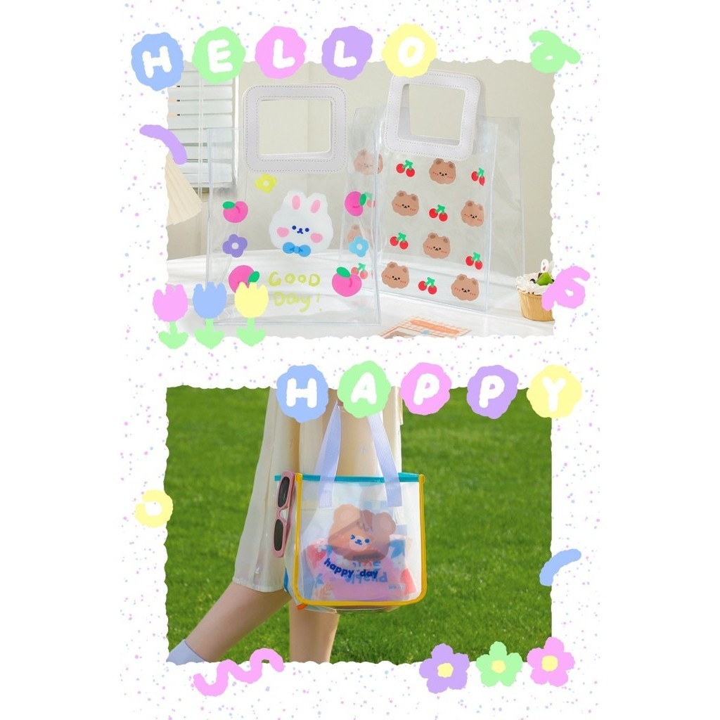Tas Tote Bag Transparan Pvc Souvenir Goodie Bag Bear Rabbit Tu068