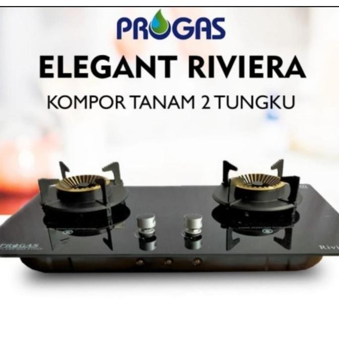 [Ready] [ Progas ] Kompor Tanam Kaca Progas Elegant Riviera 2 Tungku - (Tungku
