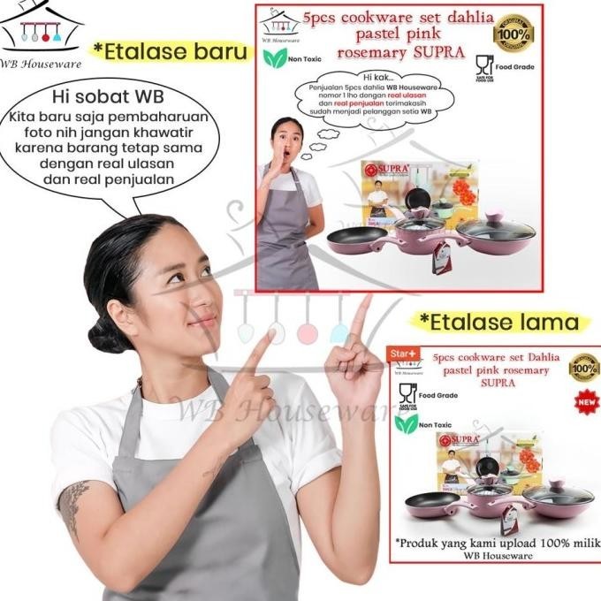 [New] 5Pcs Cookware Set Supra Pastel Pink Renatta / Dahlia Panci Set Supra