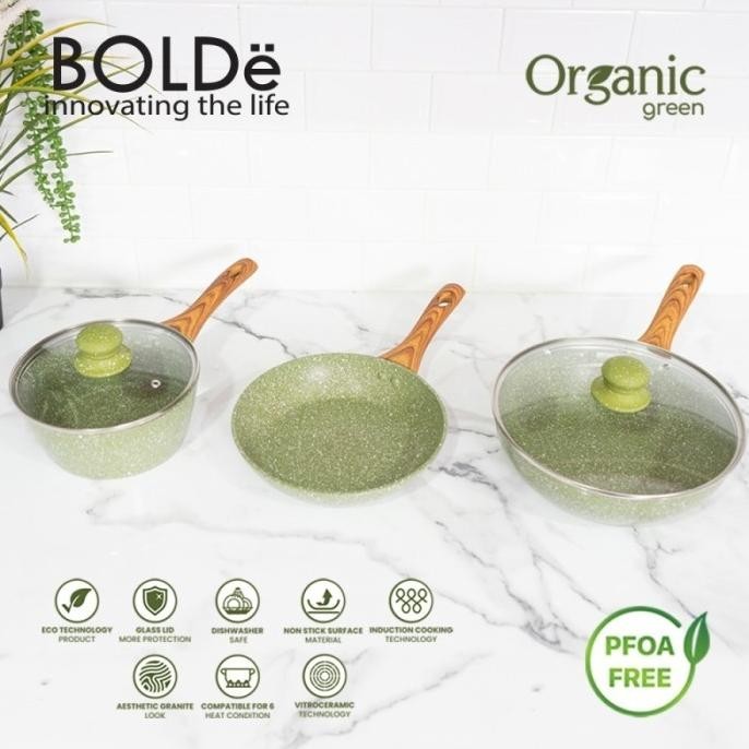 [Promo] Bolde Organic Green Pan Set 5Pcs - Panci Set 5 Pcs