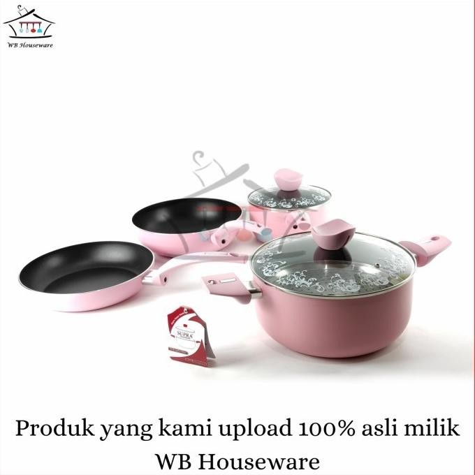 [Ready] Wajan Set Anti Lengket Teflon / 7Pcs Cookware Set Pastel Pink Supra