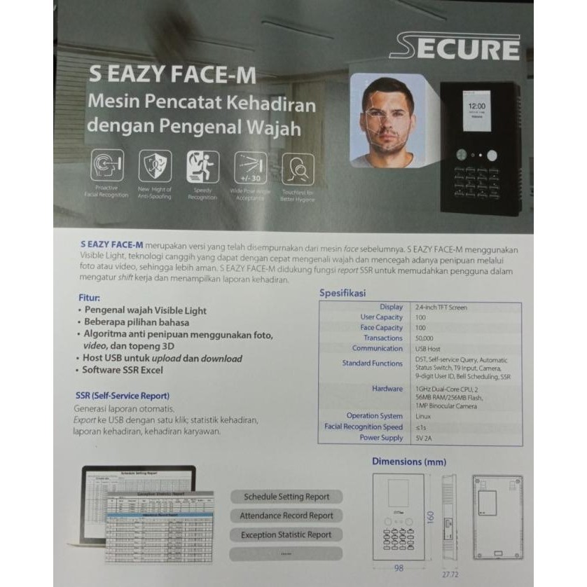 [Ready Stock] Mesin Absensi Secure Eazy Face-M & Wajah