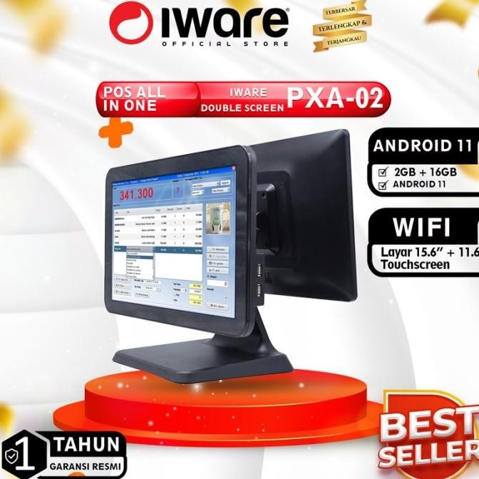 [New] Android 11 Pos Mesin Kasir Desktop Iware Pxa-02 Dualmonitor 2G/16Gb Wf
