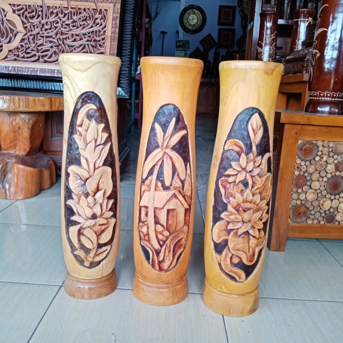 Gra Pot Guci Vas Pahat Furniture Dari Kayu Jati Asli Blora 60Cm