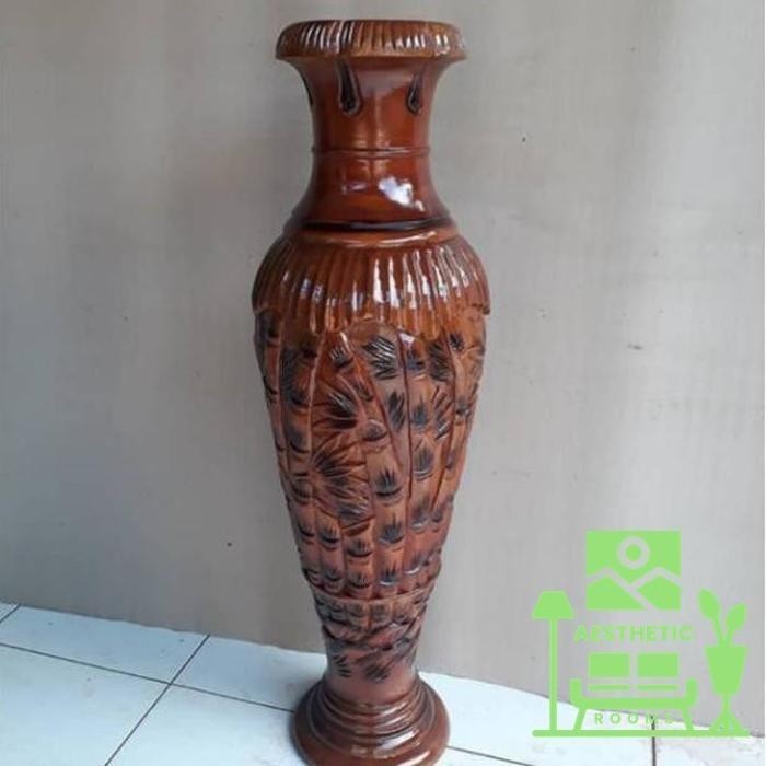 Gra Limited Guci Motif Ukiran Bambu (Tinggi 105 Cm) Bahan Kayu Jati