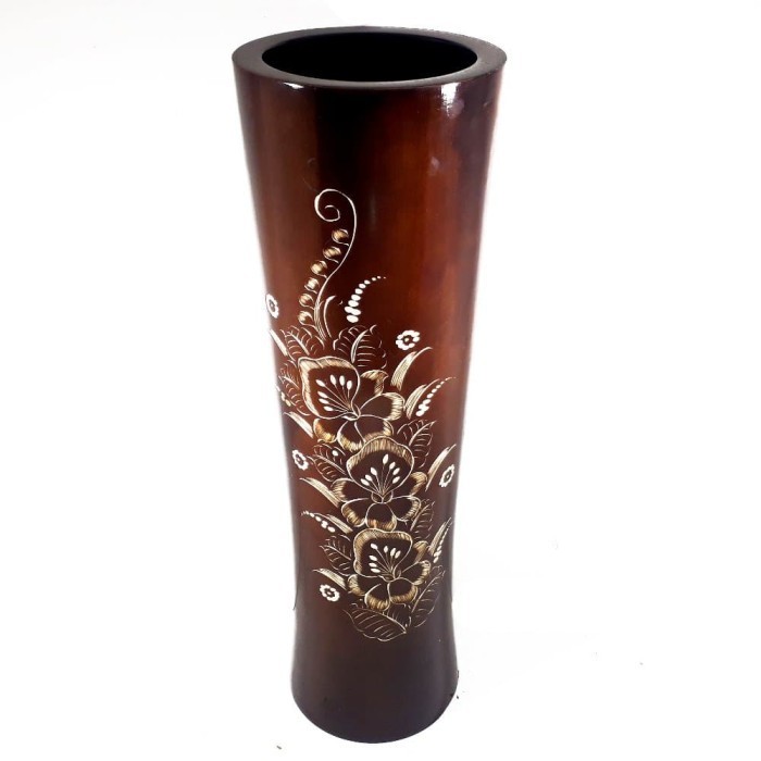 Gra Guci Vas Bunga Ukir Cukit Kayu Jati Ukuran Besar