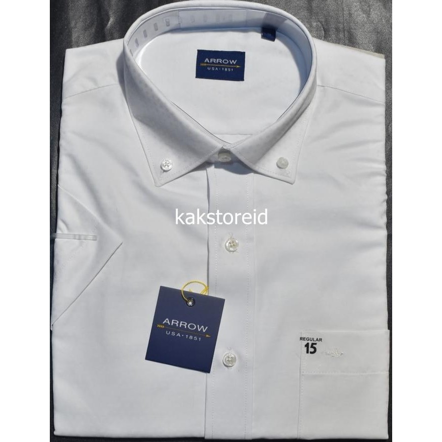 Kemeja Pria Formal Lengan Pendek Arrow Putih Motif Reguler Arr 249 Ori