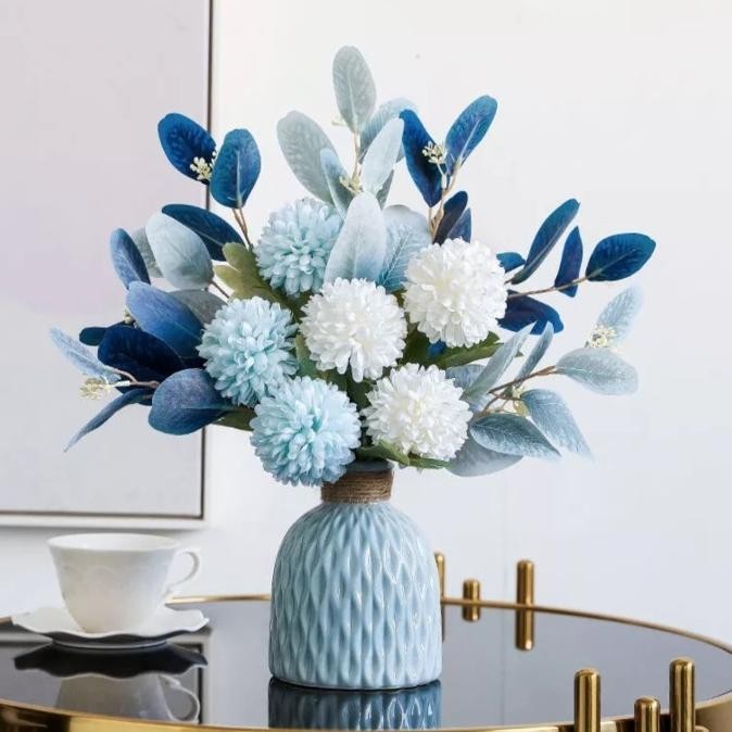 Buket Bunga Sutra Dandelion Hydrangea Artificial Paket Vas 1 Set