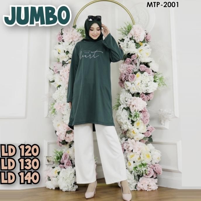 Tunik Kaos Jumbo Big Size Blouse Baju Lengan Panjang Ld 120 130 140