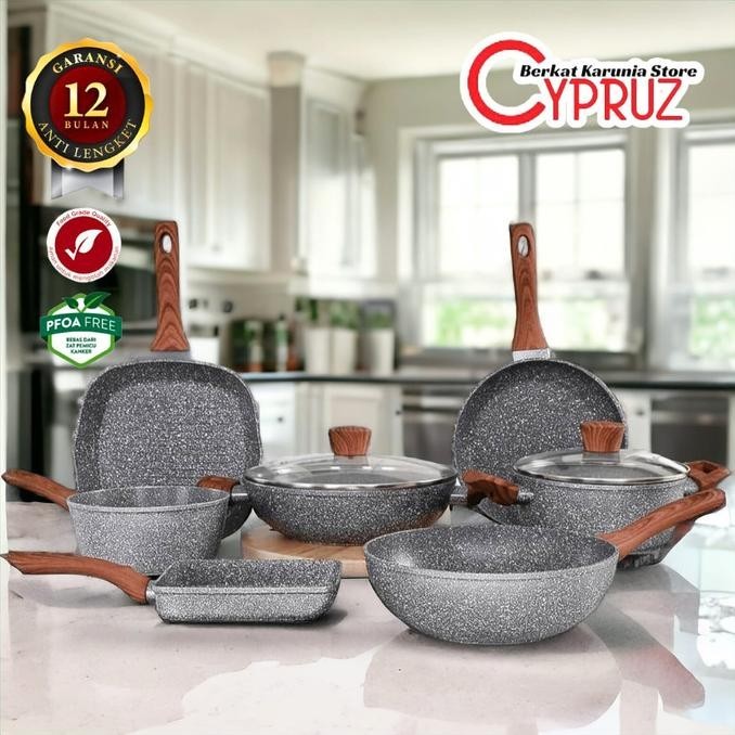 cypruz marble wok pan fry pan sauce pan wajan keramik anti lengket