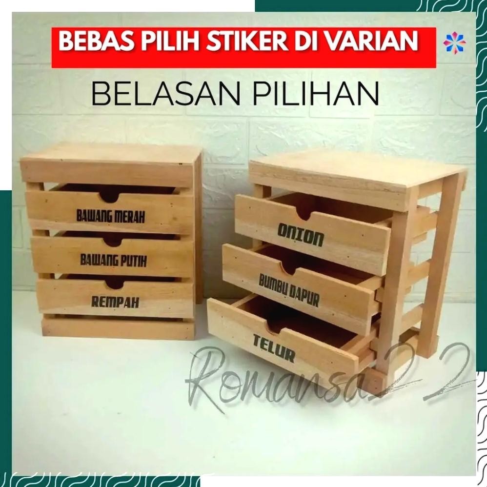 Rak Bumbu Dapur All In 1 Kayu Jati Belanda 3 Laci Susun Free Stiker Bawang Merah  Estetik Serbaguna 