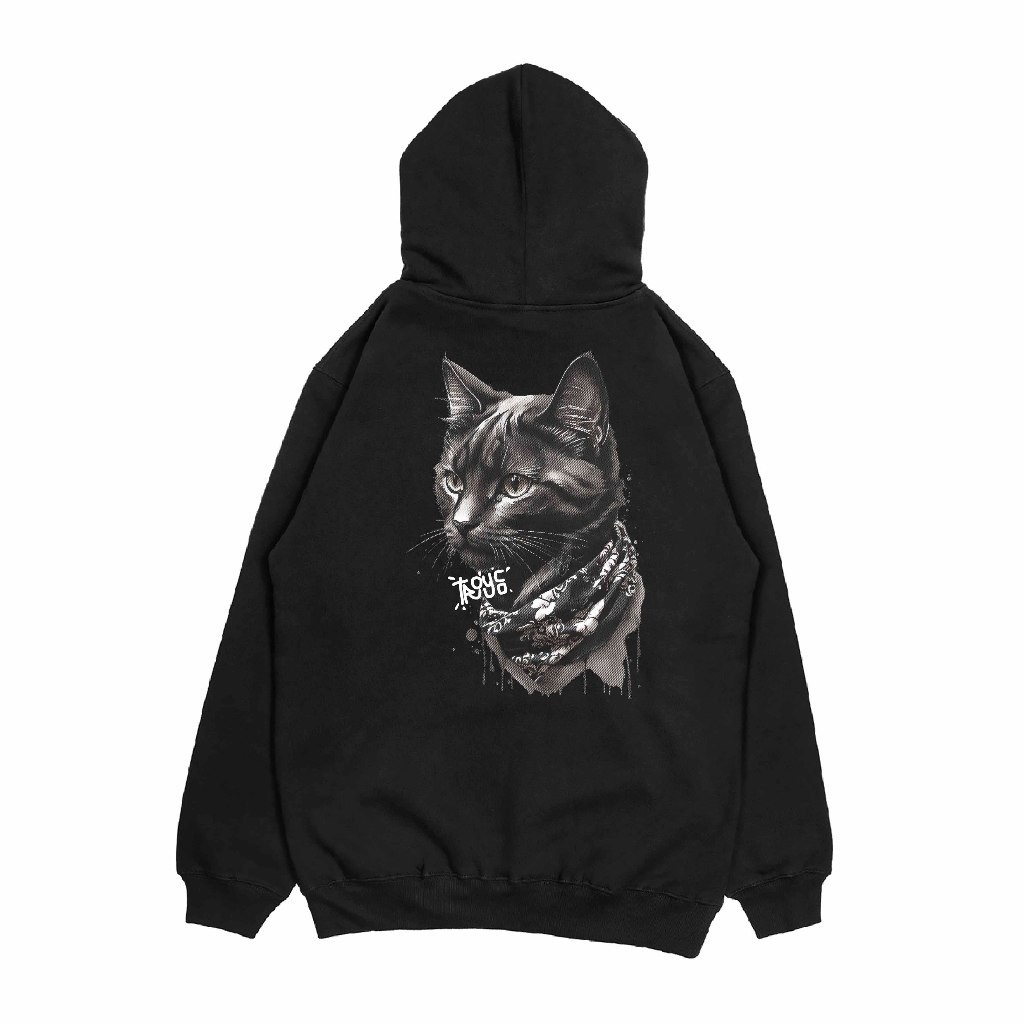 Troy Company Zipper Hoodie Hitam Scarf Black Cat ZH 2442