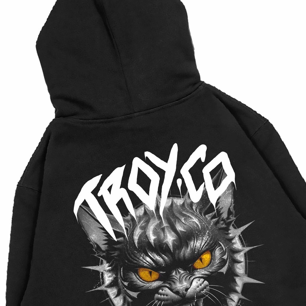 Troy Company Hoodie Black Demones Cat - Hoodie Pria Wanita Hitam KH 2507
