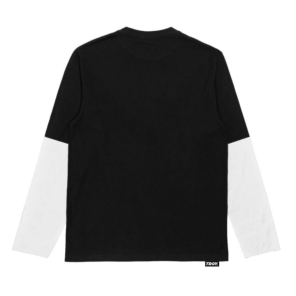 Troy Company Double Layer Longsleeve Hitam Putih Fox Skate DS 2467