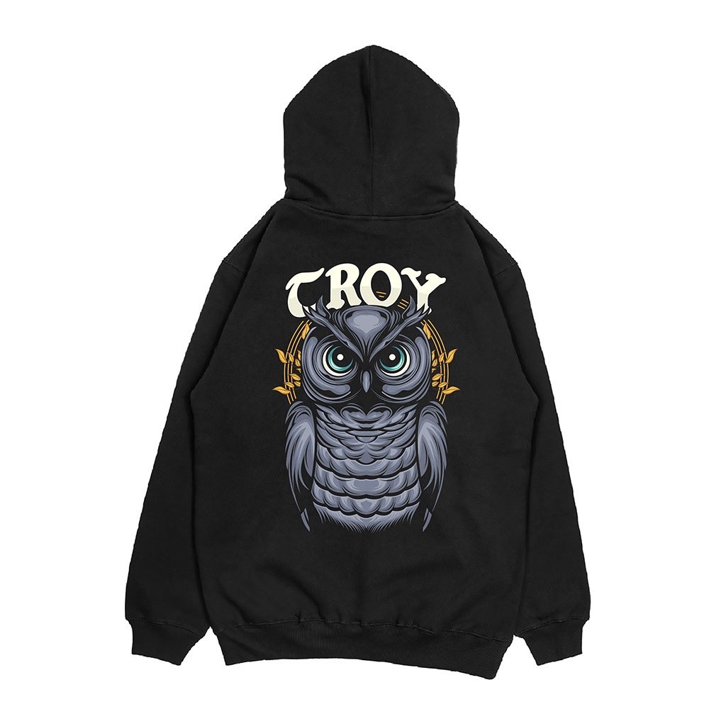 Troy Company Hoodie Pullover Black Bubo Little Owl - Sweater Hoodie Pria Hitam KH 2362