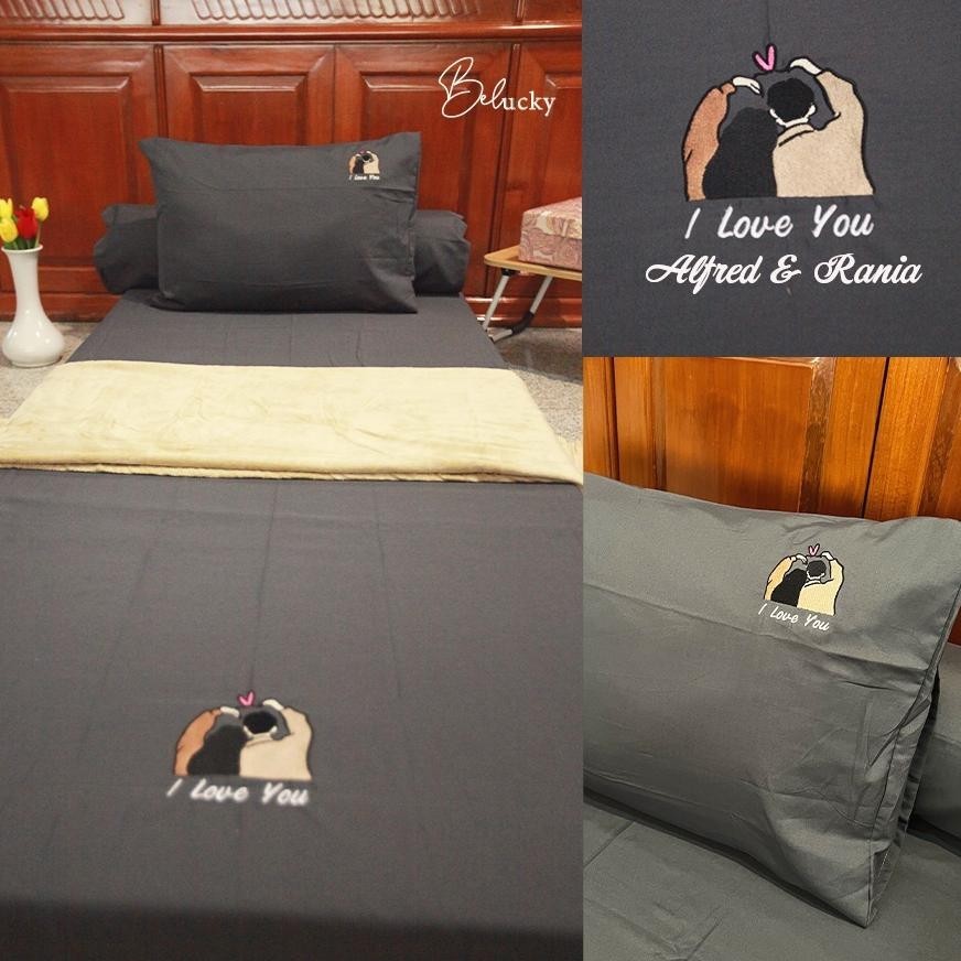 [DISKON] Sprei Set Katun Motif Bordir Custom Nama Premium Kado Pernikahan Seserahan Wedding Hampers 