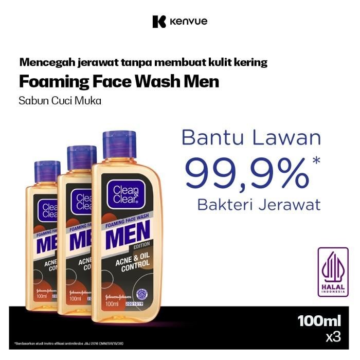 BISA COD - CLEAN & CLEAR FOAMING FACE WASH MEN SABUN CUCI MUKA 100ML - ISI 3