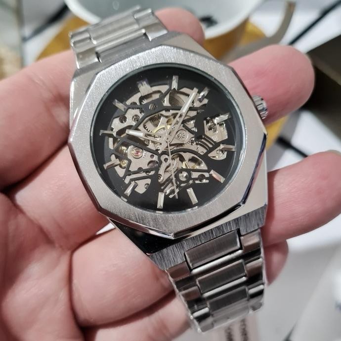 Forsining Enigma Jam Tangan Pria Original Automatic Otomatis Silver