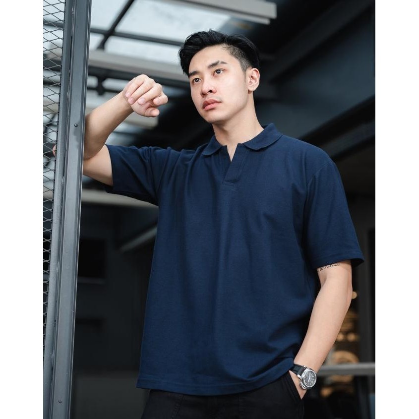 Nara Oversize Polo In Navy - Kaos Polo Oversize Pria Biru Dongker