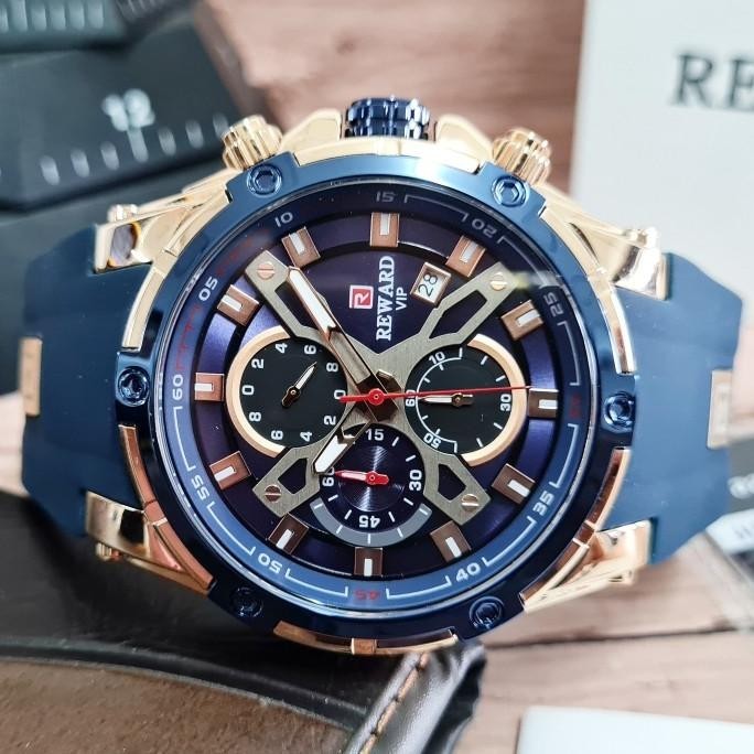 Jam Tangan Cowok Pria Original Ori Analog Rubber Reward Blade Biru