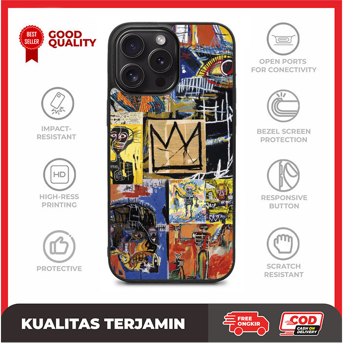 Case Casing iPhone 16 15 14 13 12 11 XR XS X 8 7 6 5 SE Pro Max Mini Plus Basquiat AE3006 Custom A12