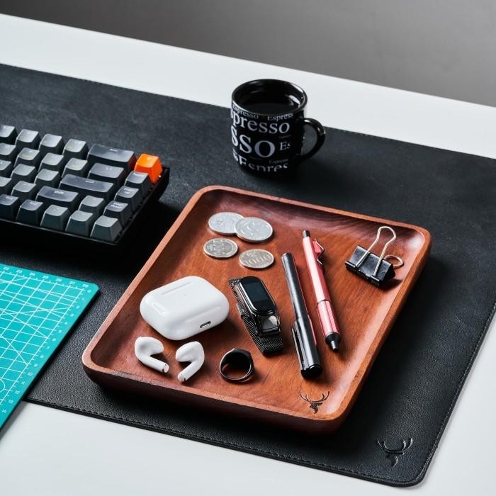 

Skandif Walnut Valet Tray Premium Teak Wood Desk Organizer Kayu Jati