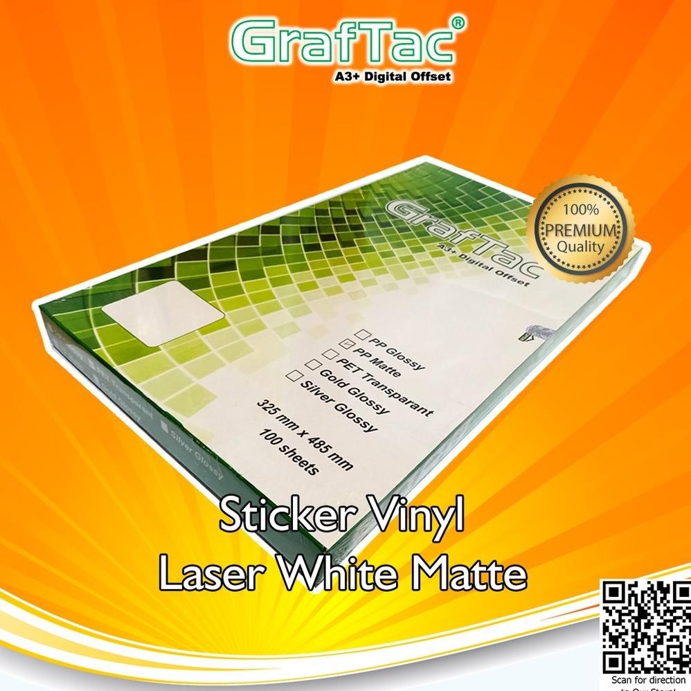 

TGH Promo Graftac Sticker Vinyl PP White Gloss Matte - PET Transparan Digital Print Laser Toner A3+ Stiker Plastik Anti Air Tidak Mudah Sobek - Pack TERLARIS