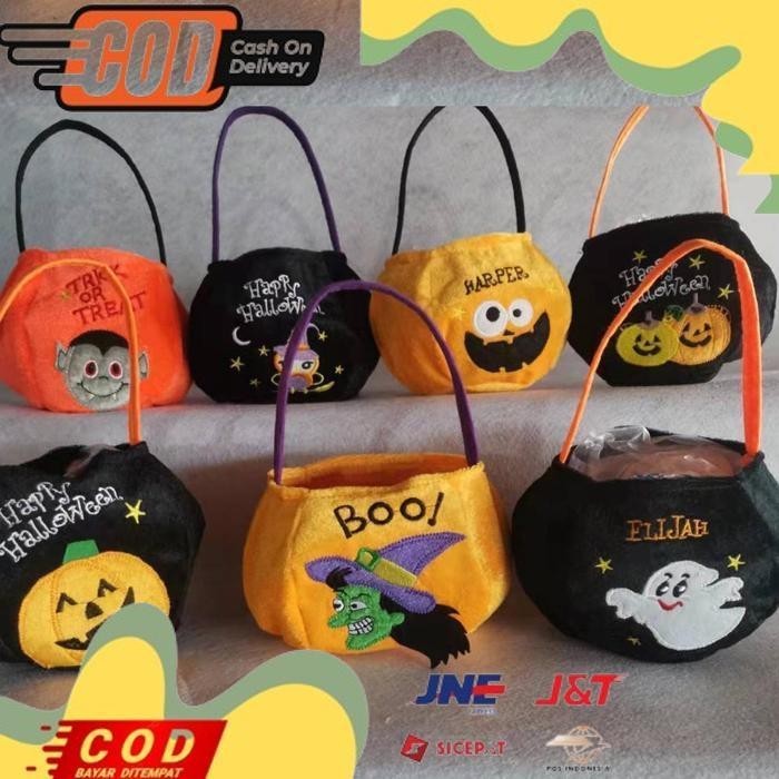 

BISMILLAH TABB TAS HALLOWEEN PUMPKIN LABU TRICK OR TREAT GOODIE BAG FLANEL BULU KAIN E.COS DP30