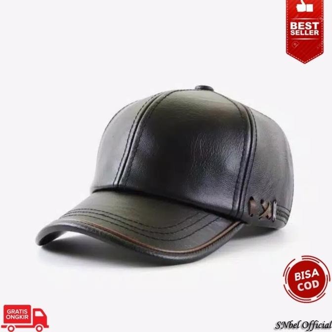 Topi Baseball Cap Polos Kulit Impor Pria Wanita Cowo Asli Murah Tk08