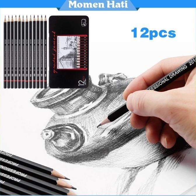 

Pensil Gambar Lengkap 12Pcs Pensil Sketsa Set 2H - 8B Charcoal Pensil