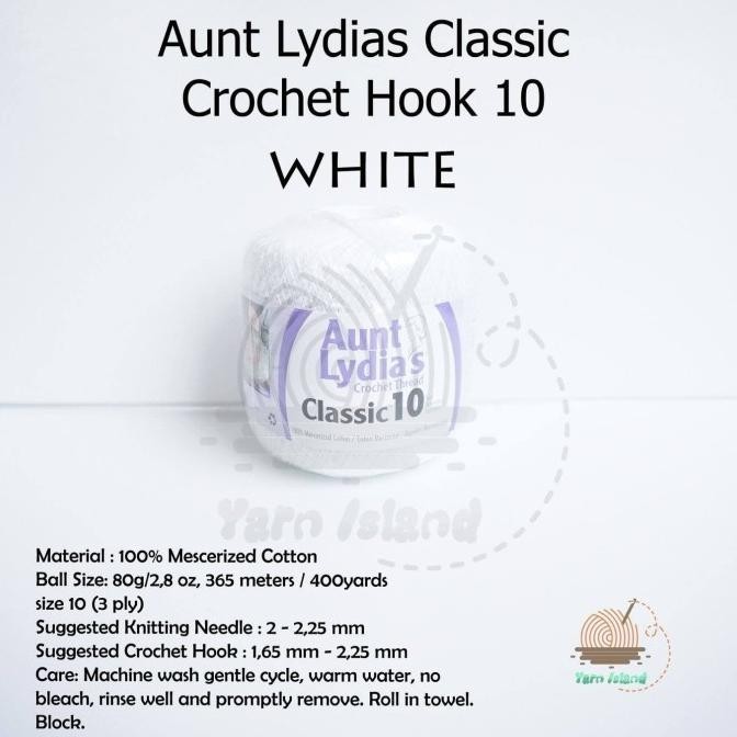 Benang Rajut Aunt Lydia classic crochet hook 10 White