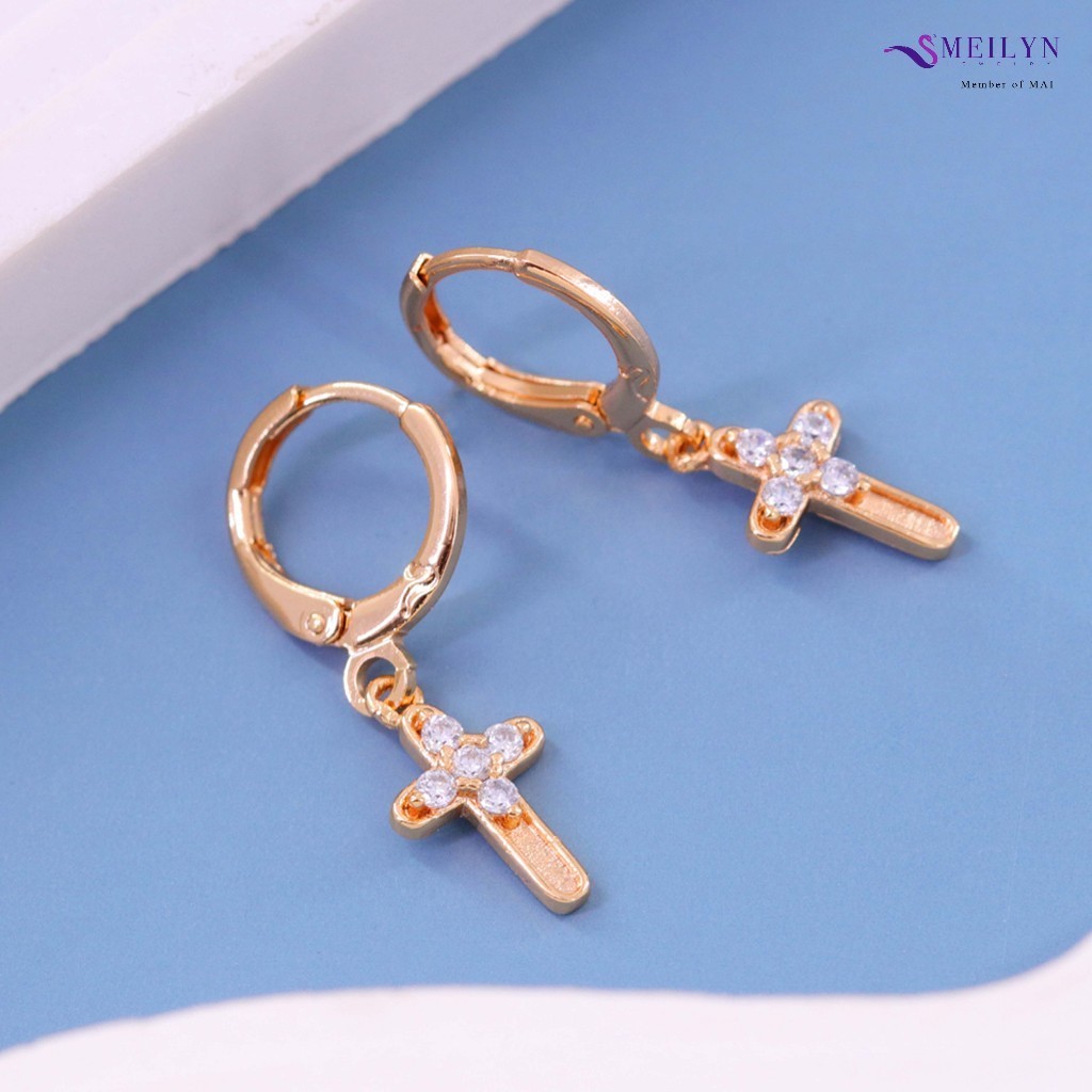 MEILYN Anting Jurai Emas Wanita Model Cross Blossom Salib Bunga Cantik 0271210471