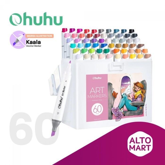

OHUHU Kaala 60 Colors Dual Tip Slim Broad & Fine Alcohol Art Marker